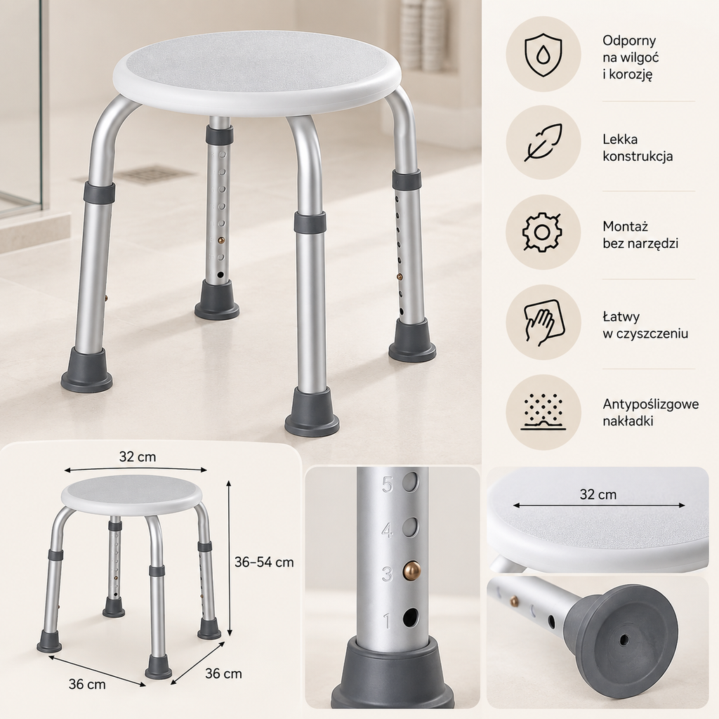 Taboret prysznicowy aluminiowy