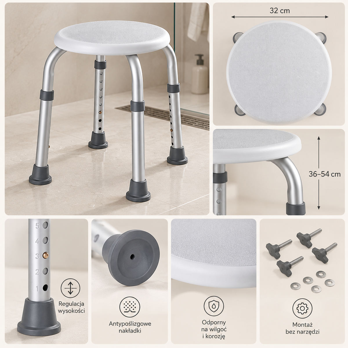 Taboret prysznicowy aluminiowy